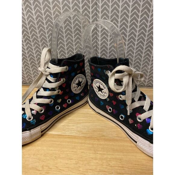 Converse Chuck Taylor Black High Tops with multicolored hearts - Picture 9 of 11